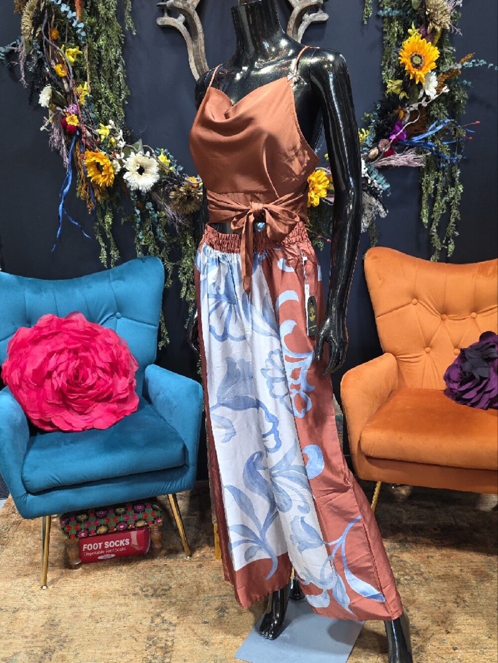 Live 4 Truth Rust Blue Floral Wide-Leg Pants - Picture 11 of 11